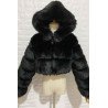 Womens Faux Fur Crop Jacket With Hood Black