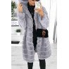 Faux Fur Fluffy Grey Coat With Fur Hood Gray