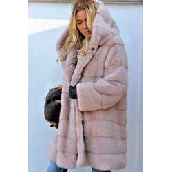 Luxury Warm Long Faux Fur Coat With Hood Pink