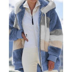 Plus Size Womens Colorblock Fluffy Jacket Coats