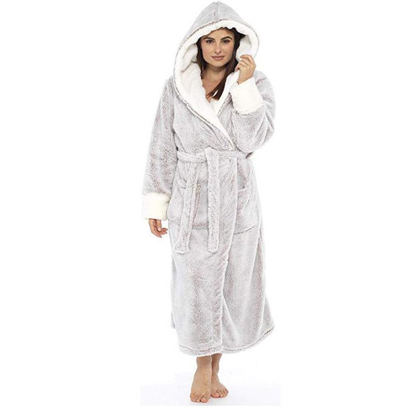 Womens Dressing Gown Plus Size Hooded Bathrobe Sleepwear