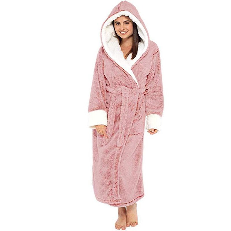 Womens Dressing Gown Plus Size Hooded Bathrobe Sleepwear