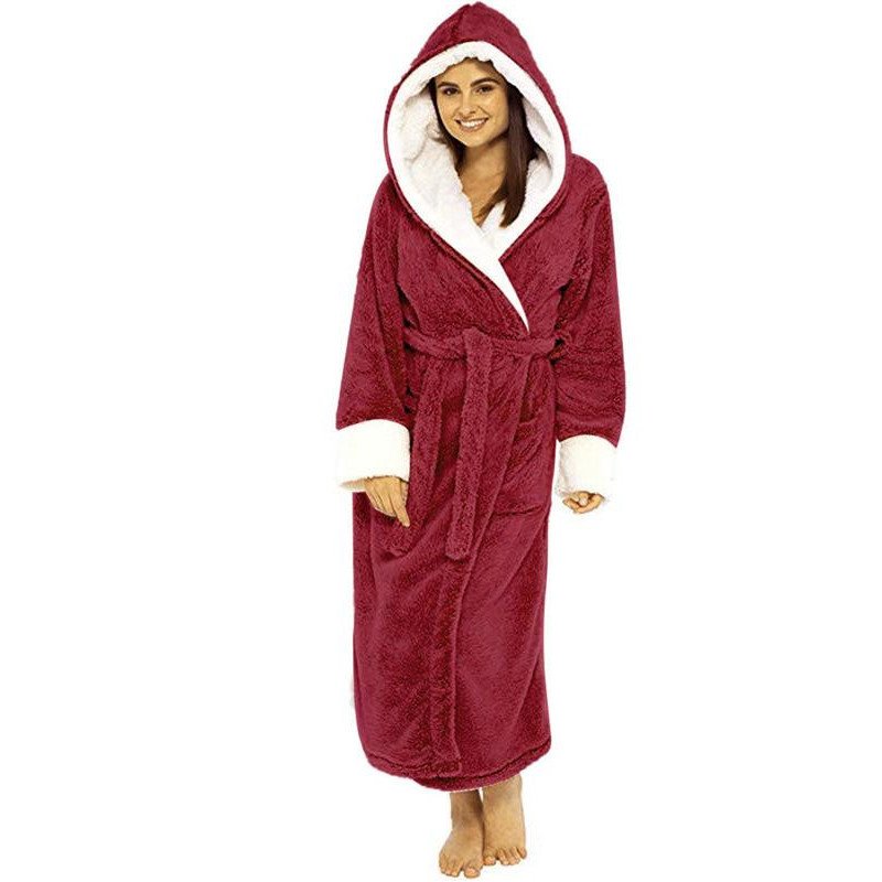 Womens Dressing Gown Plus Size Hooded Bathrobe Sleepwear