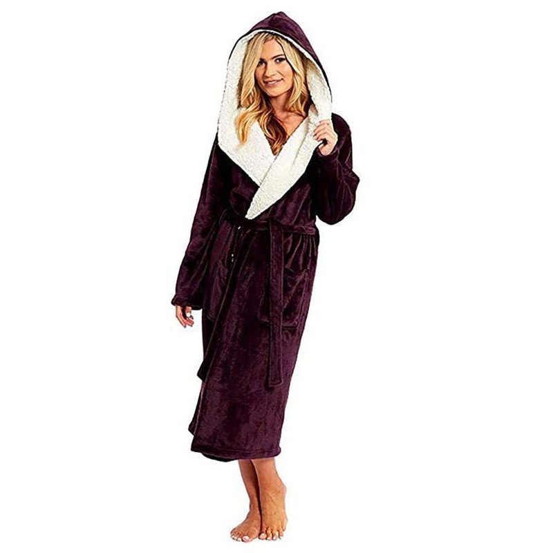 Womens Dressing Gown Plus Size Hooded Bathrobe Sleepwear