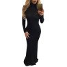 Womens High Neck Long Sleeve Plain Bodycon Maxi Dress Black
