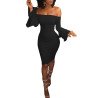 Sexy Bell Sleeve Off Shoulder Bodycon Club Dress Black