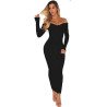 Off Shoulder Long Sleeve Textured Bodycon Maxi Sweater Dress Black