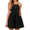Sleeveless Backless With Pocket Plain Mini Skater Straps Dress Black