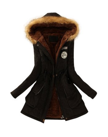 Winter Coats with Fur Hood Black