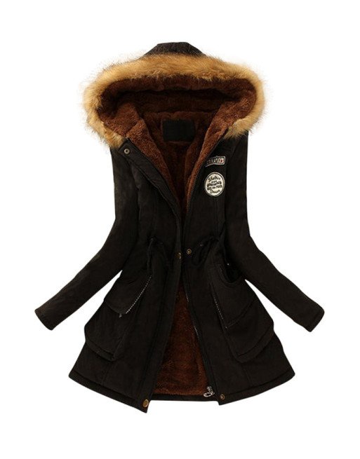 Winter Coats with Fur Hood Black
