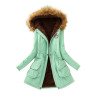 Womens Faux Fur Hooded Drawstring Thick Lined Parka Coat Green