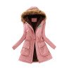 Womens Faux Fur Hooded Drawstring Thick Lined Parka Coat Pink