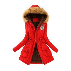 Winter Coats with Fur Hood Red