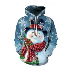 Plus Size Smiling Snowman Christmas Hoodie Blue