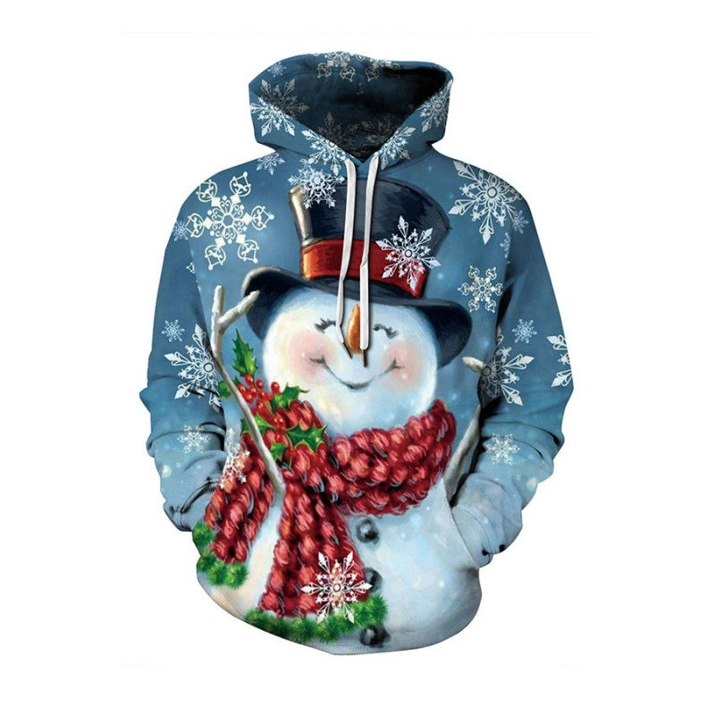 Plus Size Smiling Snowman Christmas Hoodie Blue