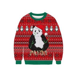 Cute Christmas Panda Sweatshirt Berry Red