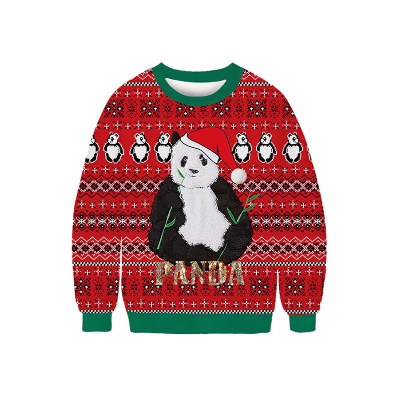 Cute Christmas Panda Sweatshirt Berry Red