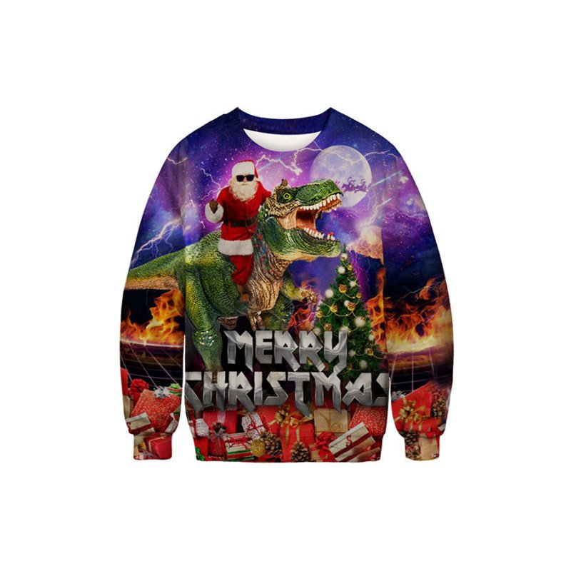 Santa Riding Dinosaur Ugly Christmas Sweatshirt