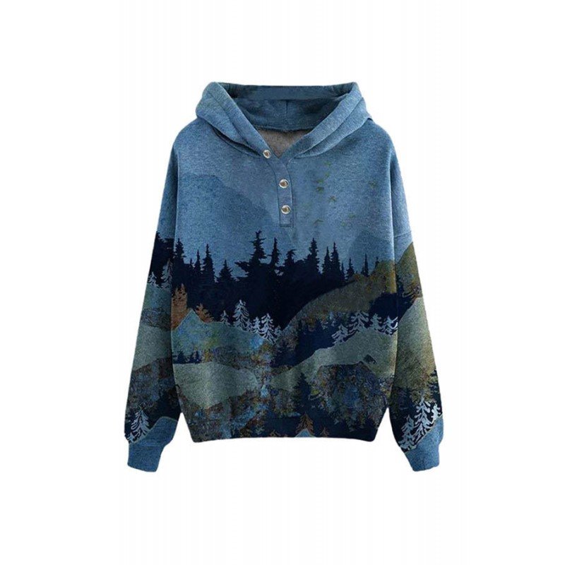 Mountain Print Plus Size Oversized Hoodie
