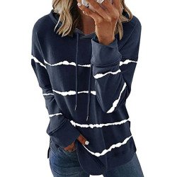 Drawstring Pullover Women's Striped Hoodie