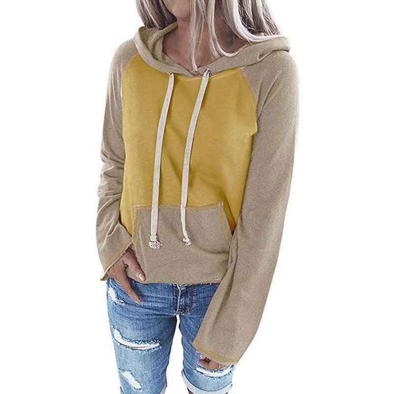 Plus Size Womens Color Block Pullover Hoodie Sweatshirts Tops