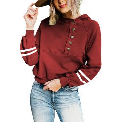 Womens Striped Sweatshirts Hoodies Pullover With Button