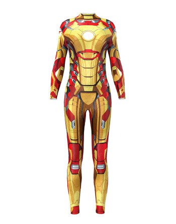 Fancy Movie Iron Man Bodysuit Halloween Superhero Costume Gold