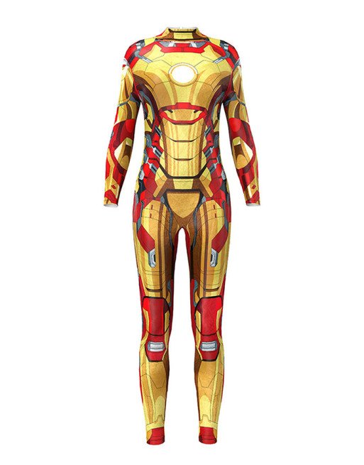 Fancy Movie Iron Man Bodysuit Halloween Superhero Costume Gold