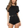 Women's Short Sleeve Rolled Cuff Elastic Waist Rompers