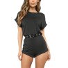 Women's Short Sleeve Rolled Cuff Elastic Waist Rompers