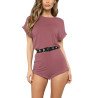 Women's Short Sleeve Rolled Cuff Elastic Waist Rompers