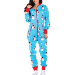 Womens Snowman Christmas Onesie Blue