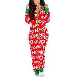 Womens Ho Ho Ho Christmas Jumpsuit Red
