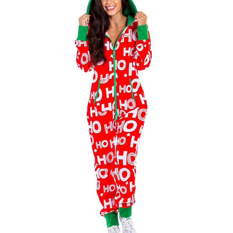 Womens Ho Ho Ho Christmas Jumpsuit Red