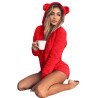 Plus Size Long Sleeve Zipper Front Hood Fuzzy Pajama Red