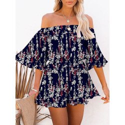 Women's Off Shoulder Tops Chiffon Bell Sleeves Romper