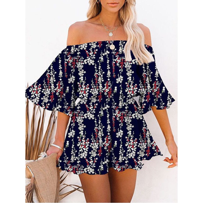 Women's Off Shoulder Tops Chiffon Bell Sleeves Romper