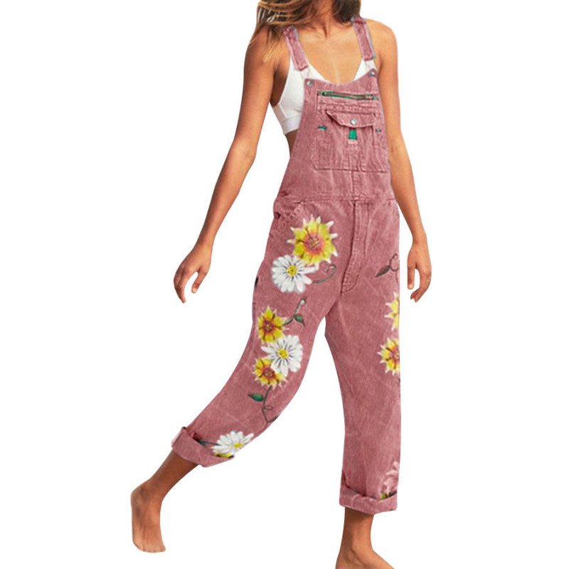 Women's Plus Size Summer Floral Bib Overalls Jumpsuit