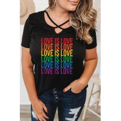 Plus Size Tops for Women LOVE IS LOVE Criss Cross Casual V Neck Tee Shirts