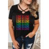 Plus Size Tops for Women LOVE IS LOVE Criss Cross Casual V Neck Tee Shirts