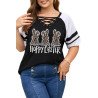 Plus Size Tops for Women Happy Easter Leopard Bunny Print V Neck Criss Cross T-Shirts
