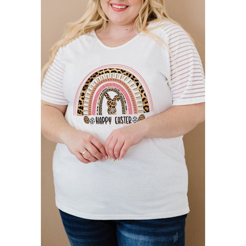 Leopard Rainbow Graphic Shirts for Women Bunny Easter Graphic Plus Size T Shirt