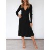 Women's Long Sleeve Midi Dress Wrap Pleated Sweater Dresses