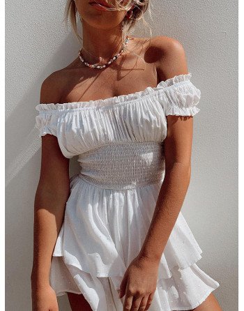Off Shoulder A-Line Vintage Ruffle Mini Dress