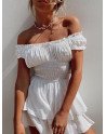 Off Shoulder A-Line Vintage Ruffle Mini Dress