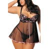Pink Plus Size Bow Ruffle Sheer Sexy Chic Ladies Babydoll