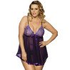 Womens Plus Size See Through Lace Trim Babydoll Dark Purple