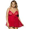 Womens Plus Size See Through Lace Trim Babydoll Red