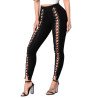 Womens High Waist Cross Lace-up Cutout Plain Leggings Black