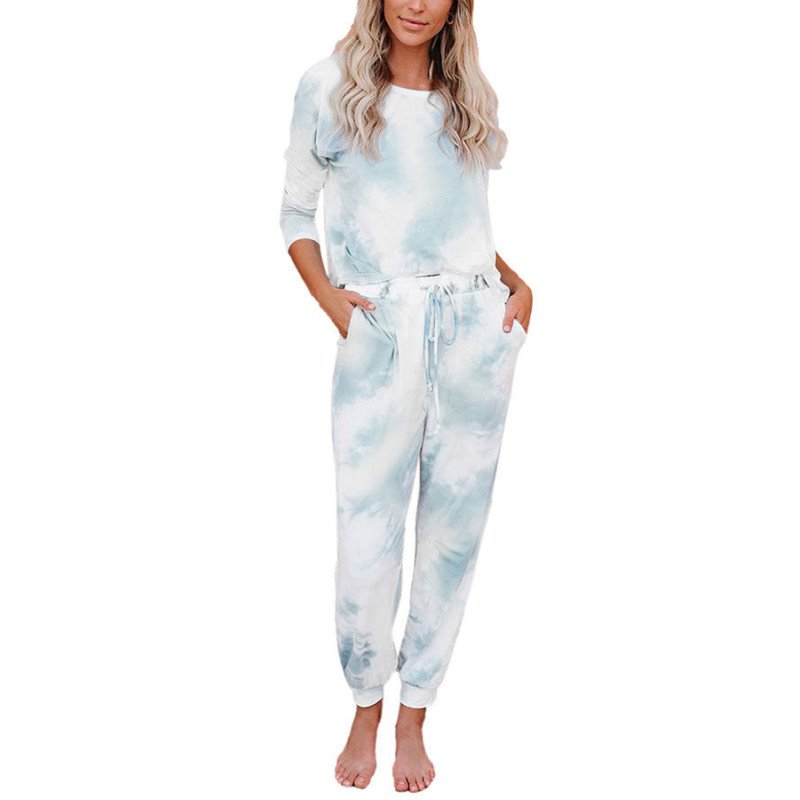 Women's Long Sleeve Top And Pants Tie Dye Pajama Set